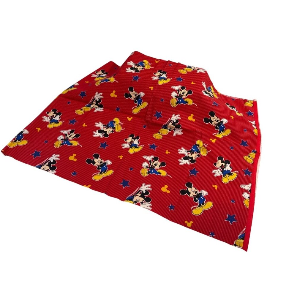 Mickey Mouse Fabric Cotton Red Stars 18 X 44" Sewing Crafts Quilting Vtg Disney